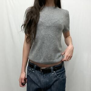 quince gray mongolian cashmere minimalist short sleeve sweater top